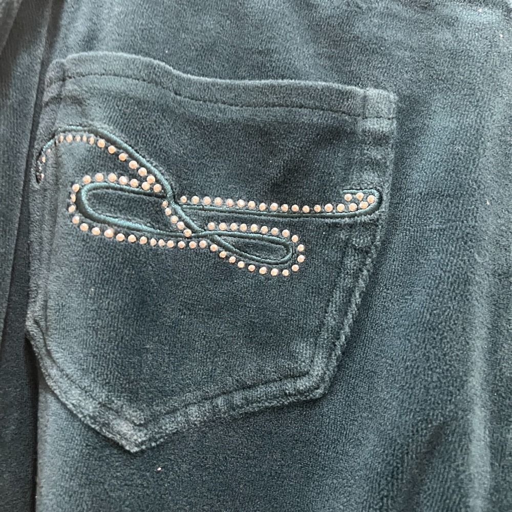 Style & Co Velour Yoga Pants Rhinestone Pocket Teal Flare Wide Leg‎ Sz Large Y2K
